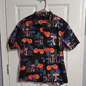Neff Unique Funky Shirt with Mushrooms Trees Emogis Black Blue Orange Hippie XL